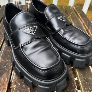 Authenticated Prada Monolith Brushed Leather Chunky Loafers